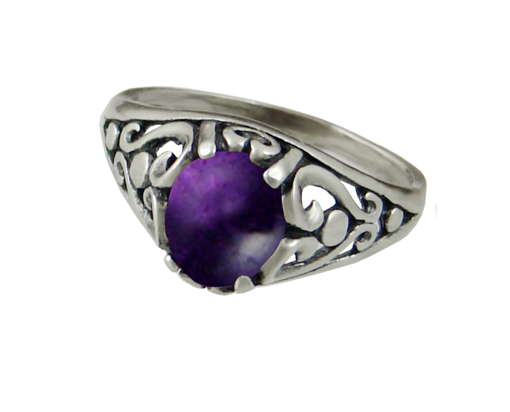 Sterling Silver Filigree Ring With Amethyst Size 10